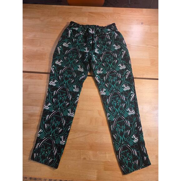 J. Crew Green Black White Abstract Tuxedo Pants Side Piping Size 6 Polyester - Picture 13 of 13